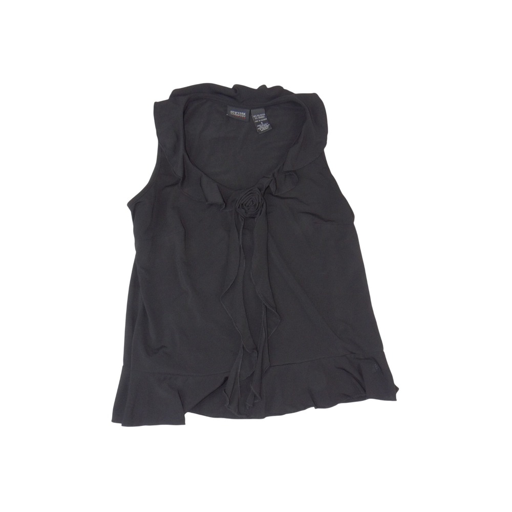 New York & Company Black Ruffle Rosette Sleeveless Stretch Blouse Top Small 4157